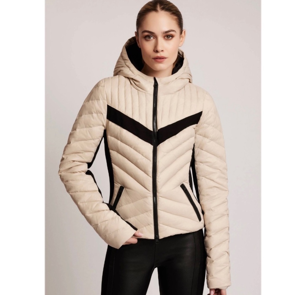 NWT Blanc Noir Chevron Stripe Puffer Jacket Clay